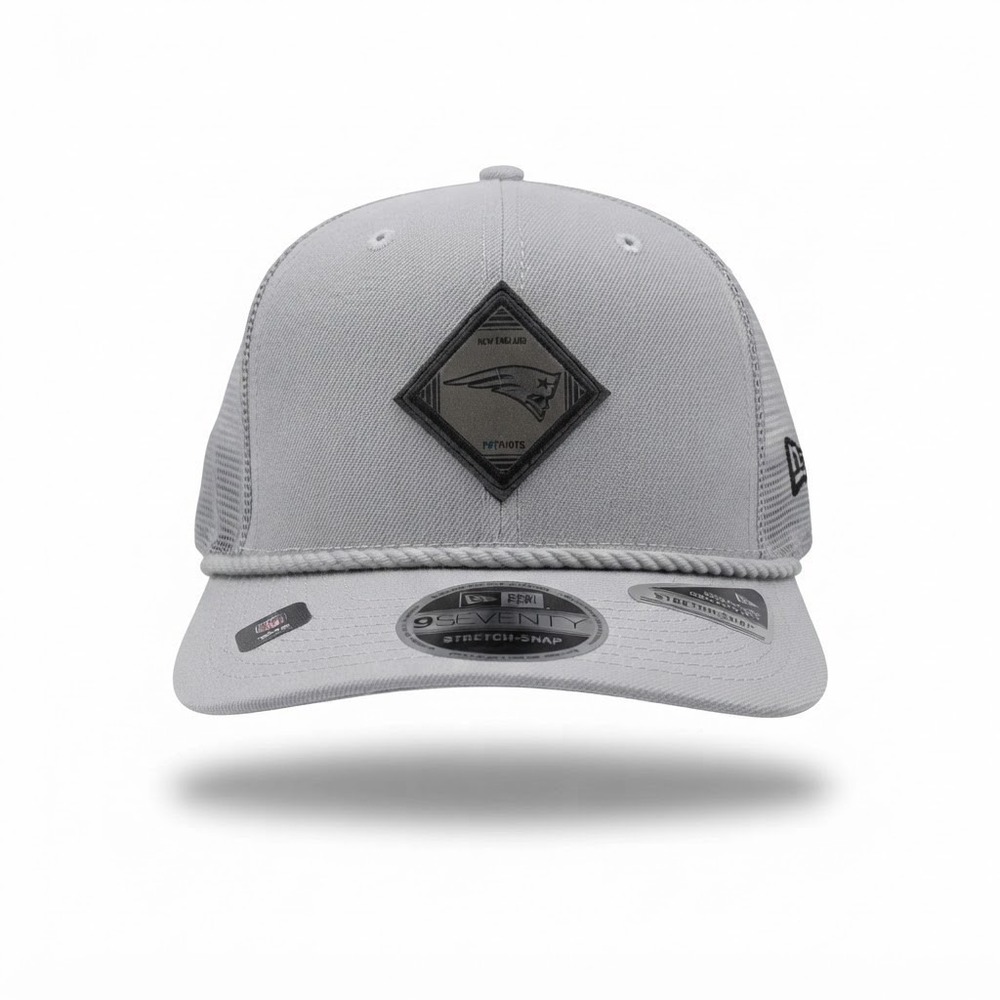 New Era New England Patriots Hat Mens OSFM Grey NWT Leather Logo 9SEVENTY Rope